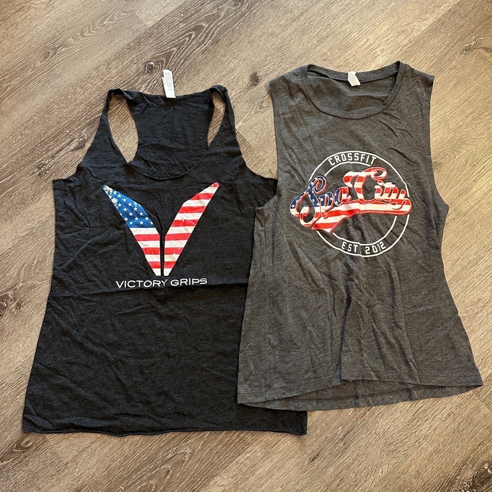 CrossFit workout red, white and blue American flag tank top bundle